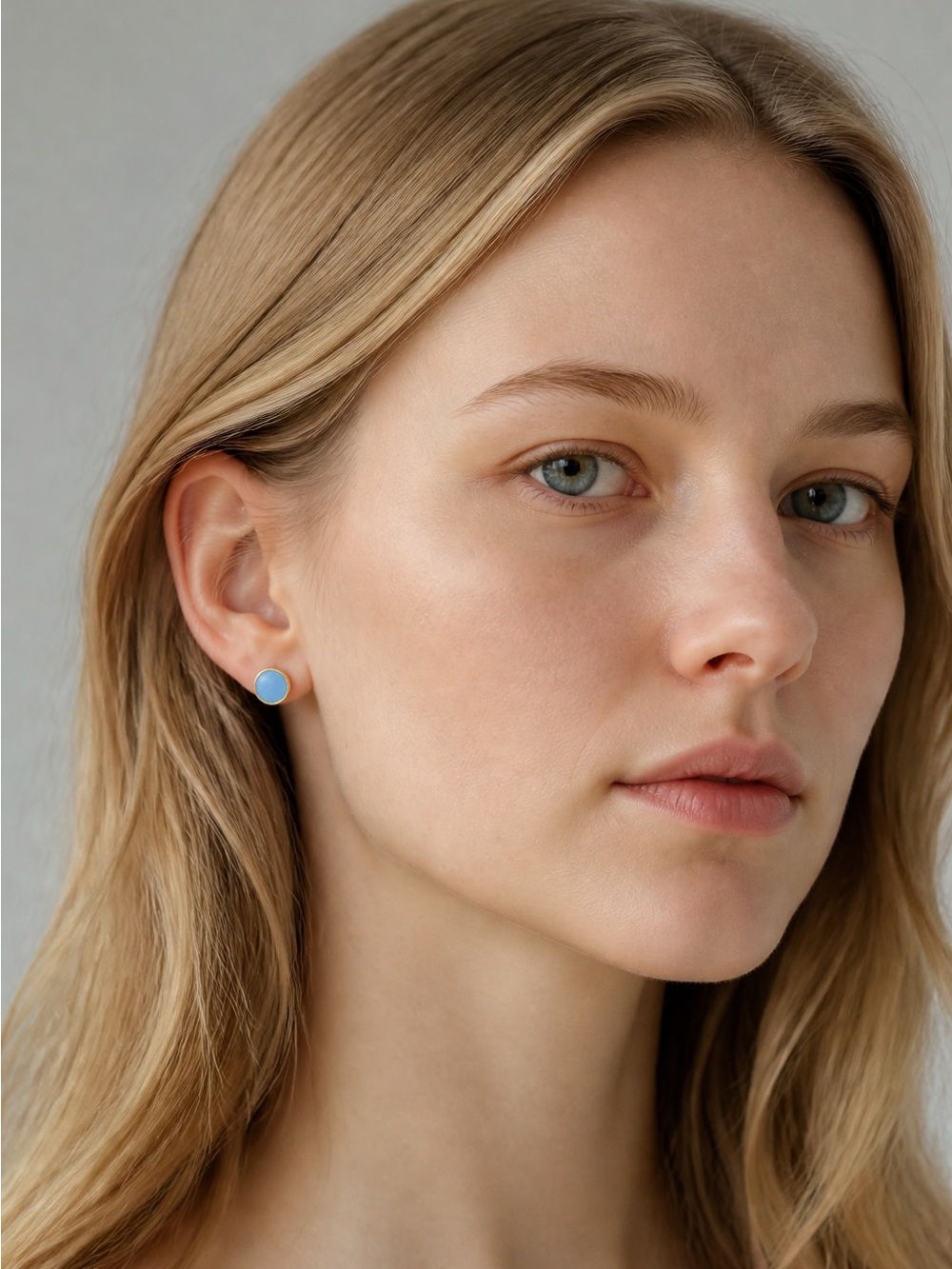 Dainty Light Blue Round Stud Earrings - Women Jewelry